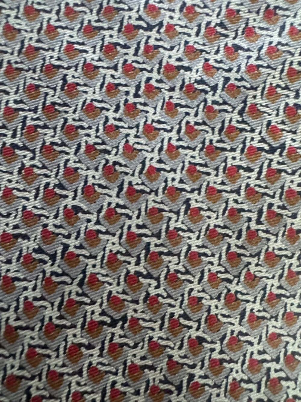Vintage Lanvin Men's Silk Tie in Red, Gray and Black Geometric Print
